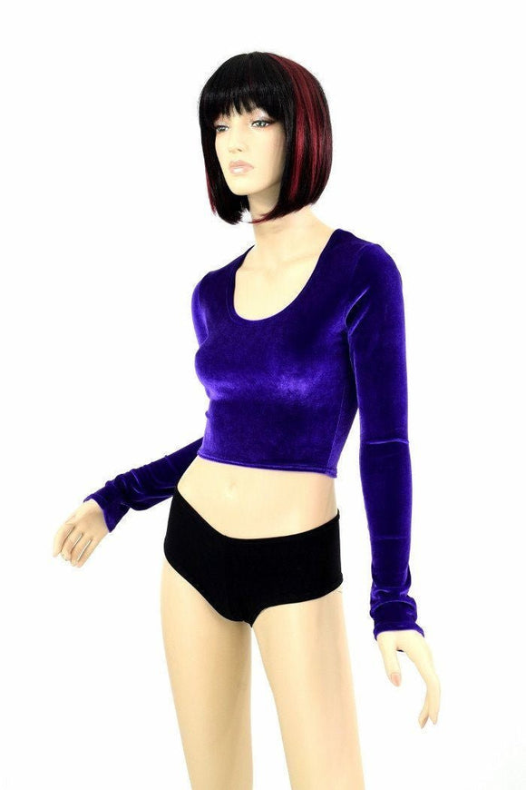 Purple Velvet Long Sleeve Crop - Coquetry Clothing