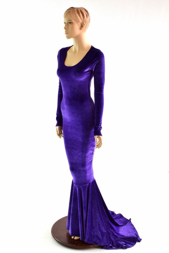 Purple Velvet Puddle Train Gown - Coquetry Clothing