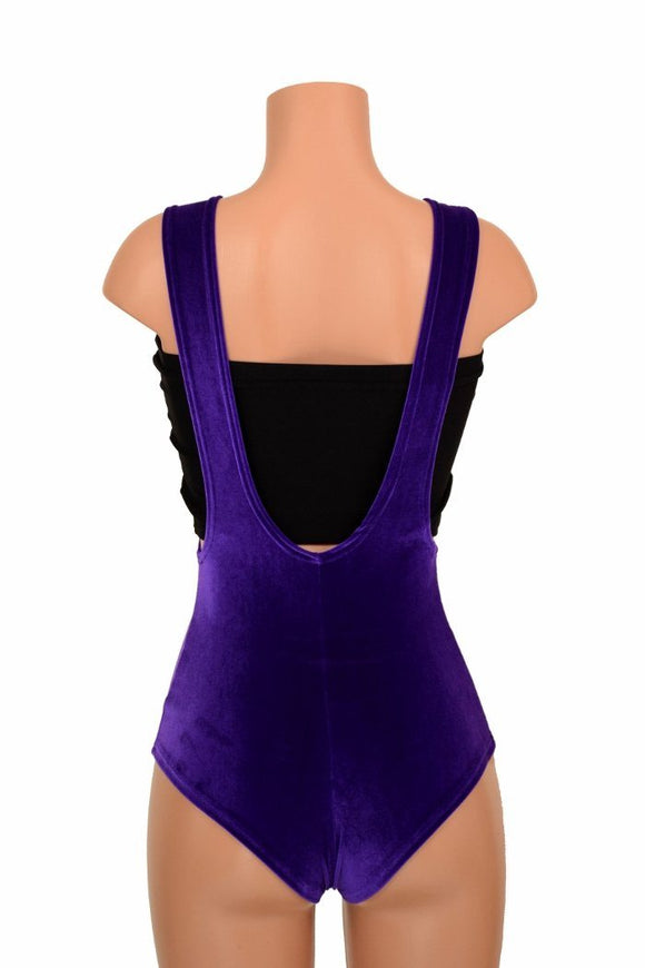 Purple Velvet Suspender Romper - Coquetry Clothing