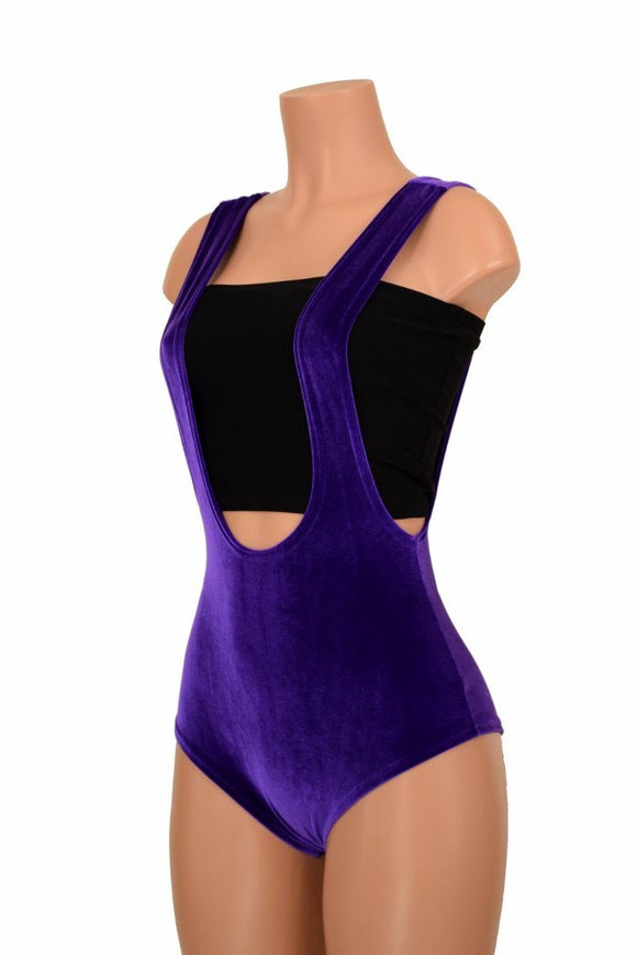 Purple Velvet Suspender Romper - Coquetry Clothing