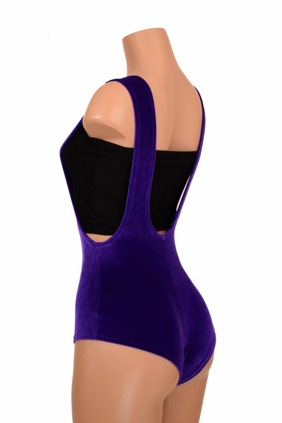 Purple Velvet Suspender Romper - Coquetry Clothing
