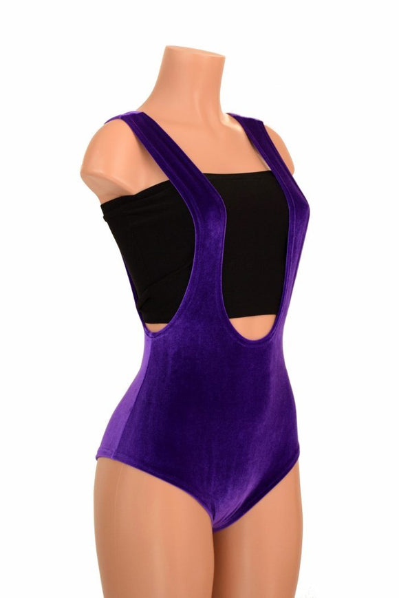 Purple Velvet Suspender Romper - Coquetry Clothing