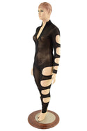 Quad Cutout Catsuit in Black Mesh - 6