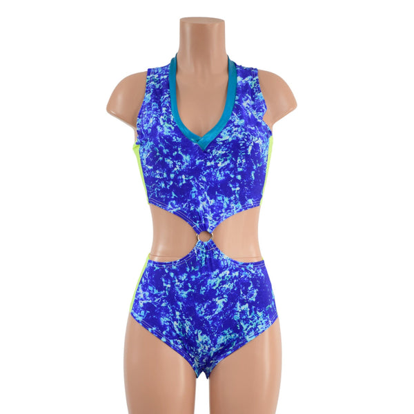 Racerback V Neck Romper with O-Rings and Siren Cut Leg - 2