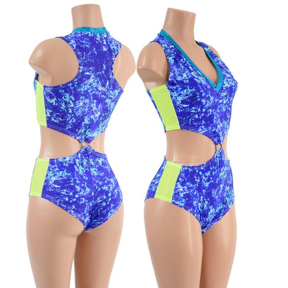 Racerback V Neck Romper with O - Rings and Siren Cut Leg - Coquetry Clothing