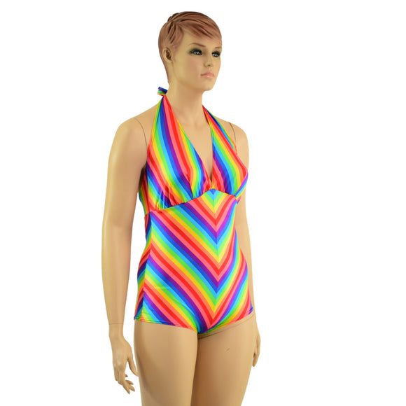 Rainbow Chevron Monroe Romper with Boy Cut Leg - Coquetry Clothing