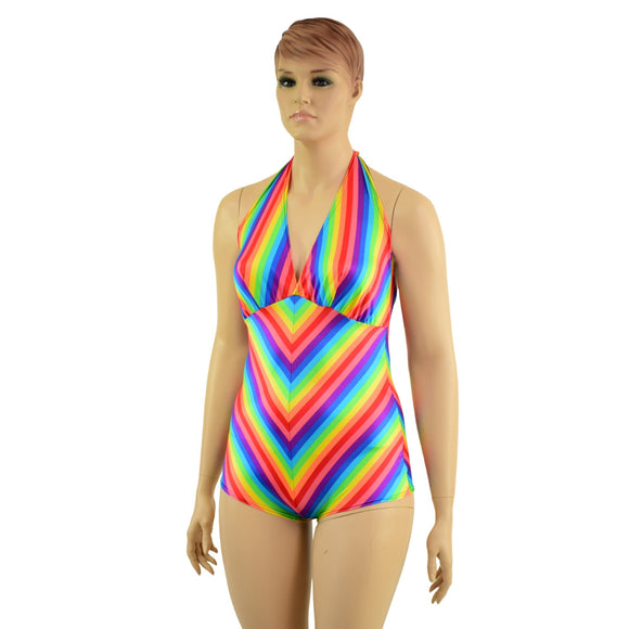 Rainbow Chevron Monroe Romper with Boy Cut Leg - Coquetry Clothing