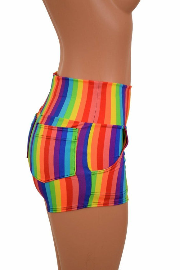 Rainbow High Waist Shorts with Pockets - Coquetry Clothing