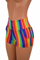 Rainbow High Waist Shorts with Pockets - Coquetry Clothing