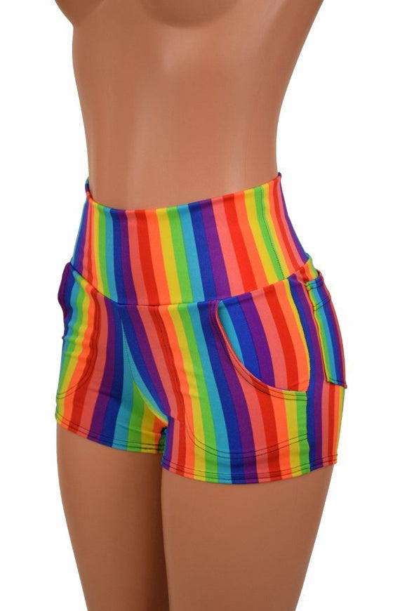Rainbow High Waist Shorts with Pockets - Coquetry Clothing