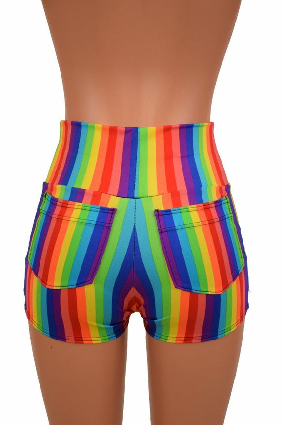 Rainbow High Waist Shorts with Pockets - Coquetry Clothing