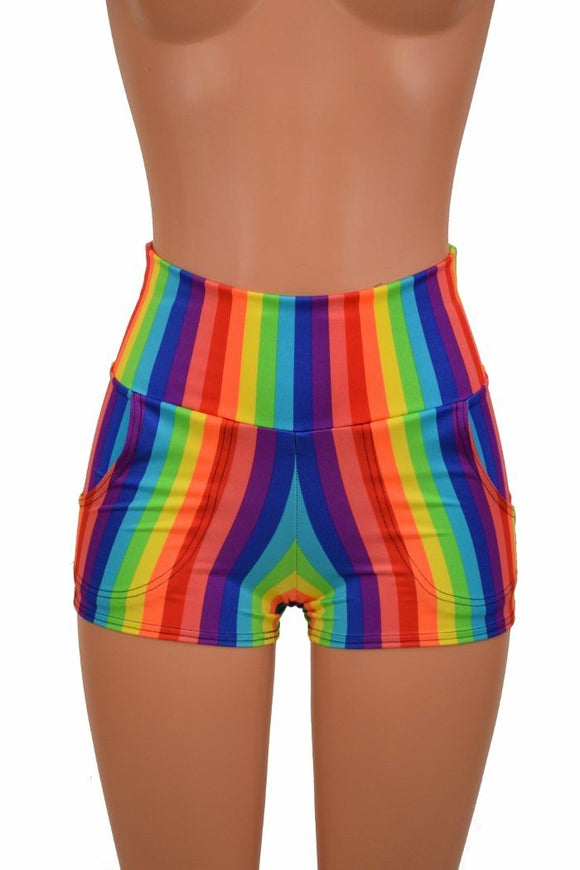 Rainbow High Waist Shorts with Pockets - Coquetry Clothing