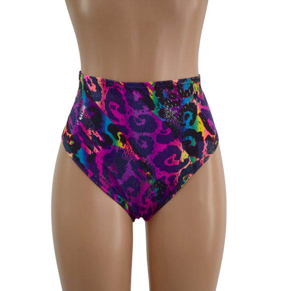Rainbow Leopard High Waist Siren Shorts with Brazilian Cut Leg - Coquetry Clothing