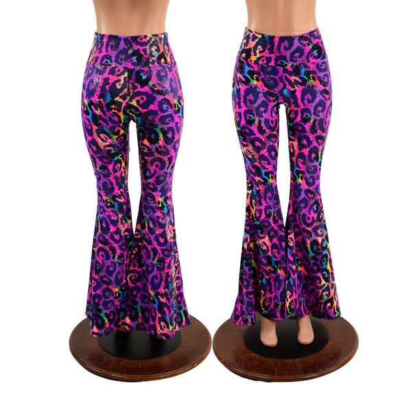 Rainbow Leopard High Waist Solar Flares - Coquetry Clothing