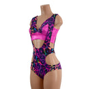 Rainbow Leopard Hipnotic Suspender Romper and Starlette Bralette Set - Coquetry Clothing