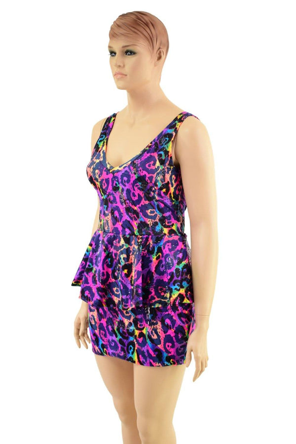 Rainbow Leopard Peplum Tank Dress - 4