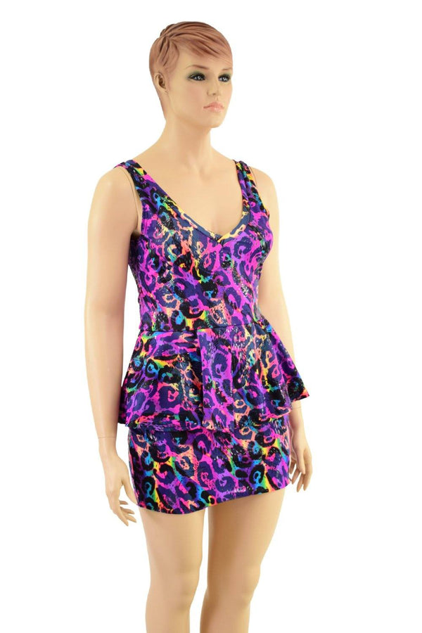 Rainbow Leopard Peplum Tank Dress - 1