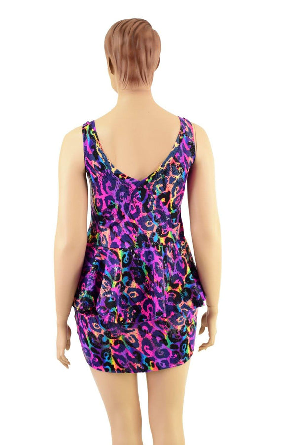 Rainbow Leopard Peplum Tank Dress - 2