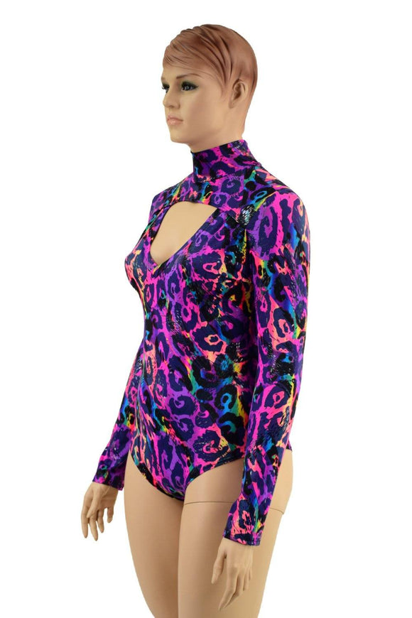 Rainbow Leopard Print Romper with Window Neckline - Coquetry Clothing
