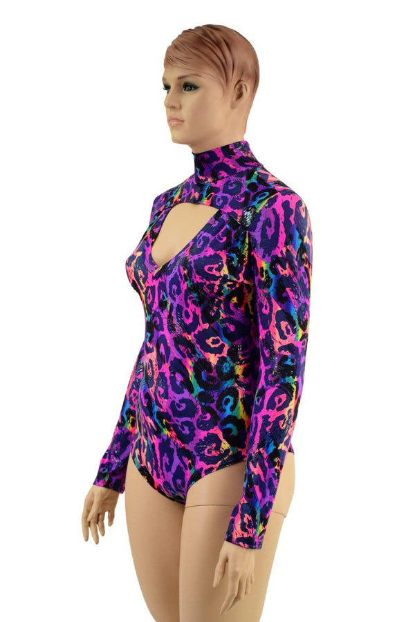 Rainbow Leopard Print Romper with Window Neckline - 4