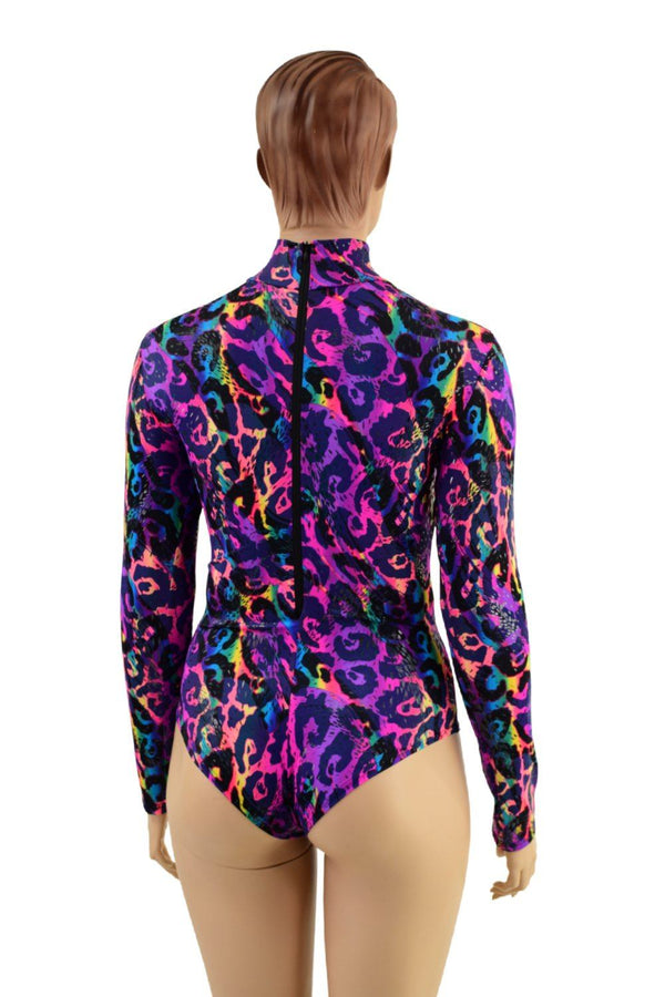 Rainbow Leopard Print Romper with Window Neckline - 3