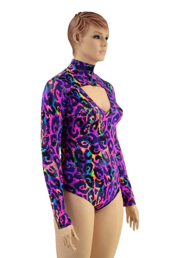 Rainbow Leopard Print Romper with Window Neckline - 2