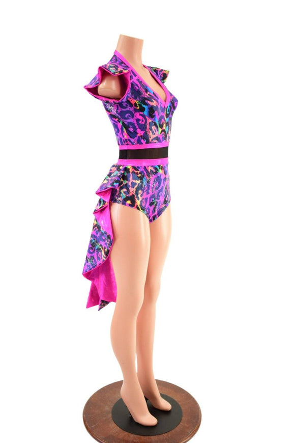 Rainbow Leopard Print Tuxedo Back Romper with V neckline - Coquetry Clothing