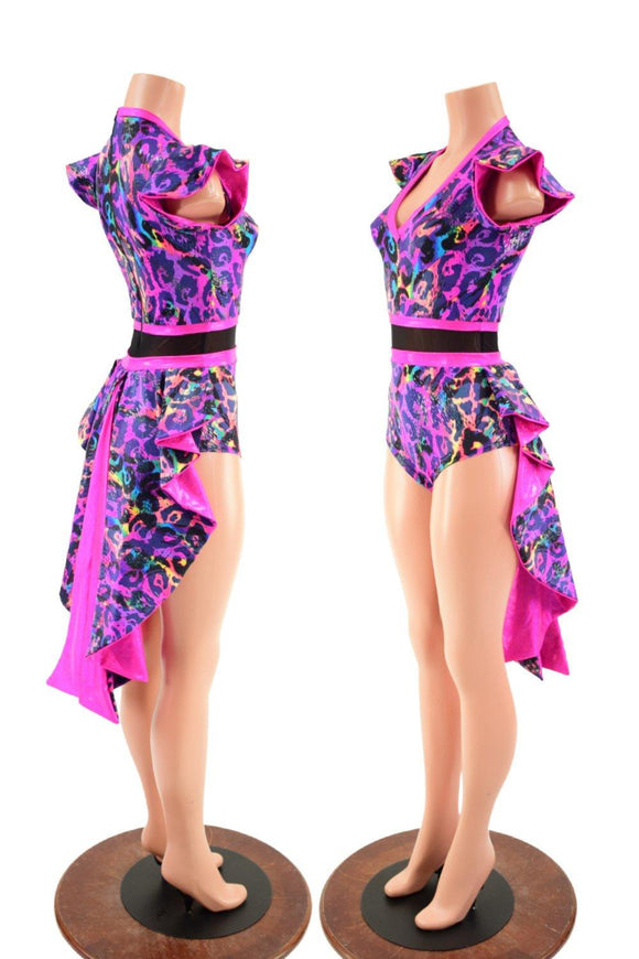 Rainbow Leopard Print Tuxedo Back Romper with V neckline - Coquetry Clothing