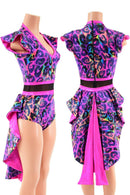 Rainbow Leopard Print Tuxedo Back Romper with V neckline - Coquetry Clothing