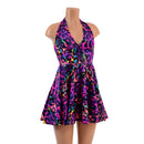 Rainbow Leopard UV Glow Halter Skater Dress - Coquetry Clothing