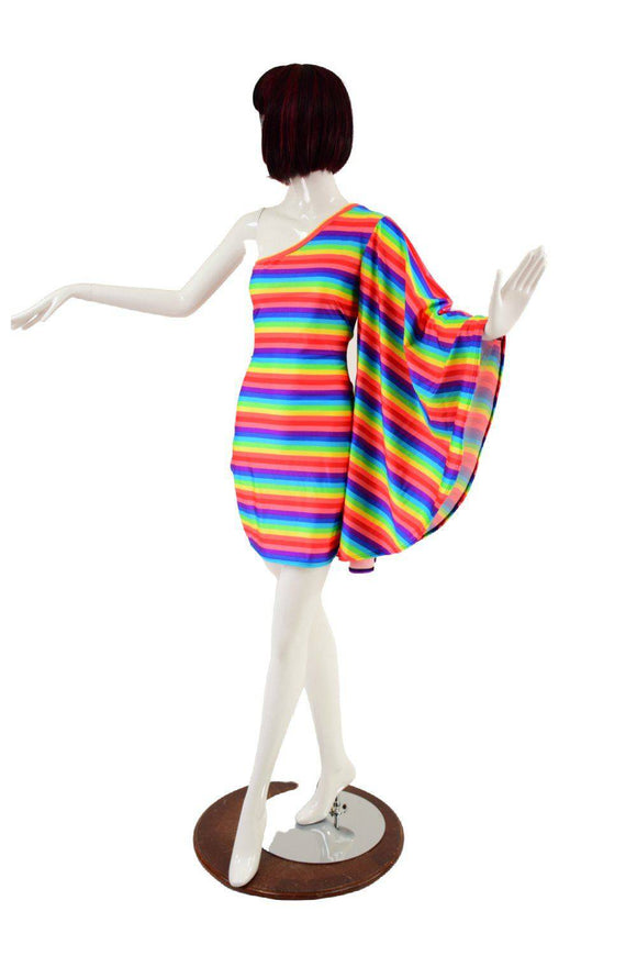 Rainbow One Shoulder Fan Sleeve Dress - Coquetry Clothing