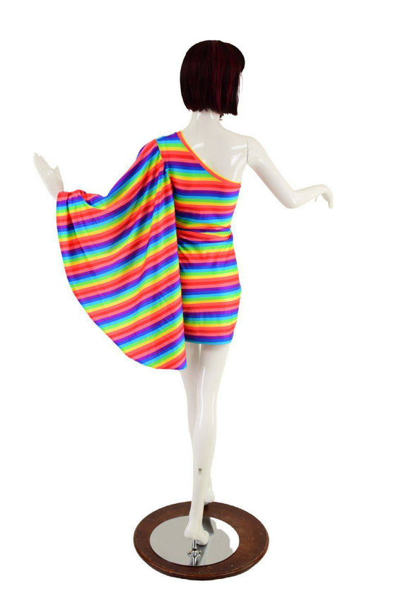 Rainbow One Shoulder Fan Sleeve Dress - Coquetry Clothing