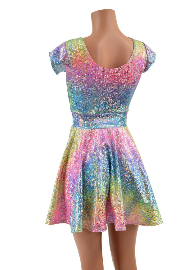 Rainbow Shattered Glass Cap Sleeve Skater Dress - Coquetry Clothing