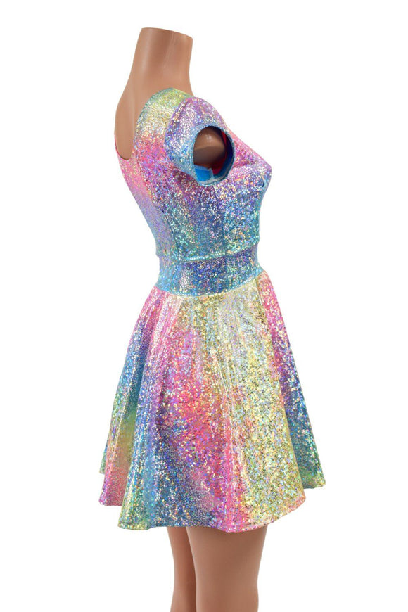 Rainbow Shattered Glass Cap Sleeve Skater Dress - Coquetry Clothing