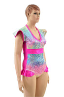 Rainbow Shattered Glass Flip Sleeve Paneled Romper - Coquetry Clothing