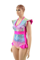 Rainbow Shattered Glass Flip Sleeve Paneled Romper - Coquetry Clothing