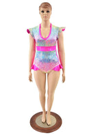 Rainbow Shattered Glass Flip Sleeve Paneled Romper - Coquetry Clothing
