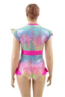 Rainbow Shattered Glass Flip Sleeve Paneled Romper - Coquetry Clothing