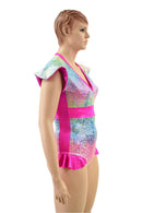 Rainbow Shattered Glass Flip Sleeve Paneled Romper - Coquetry Clothing