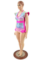 Rainbow Shattered Glass Flip Sleeve Paneled Romper - Coquetry Clothing