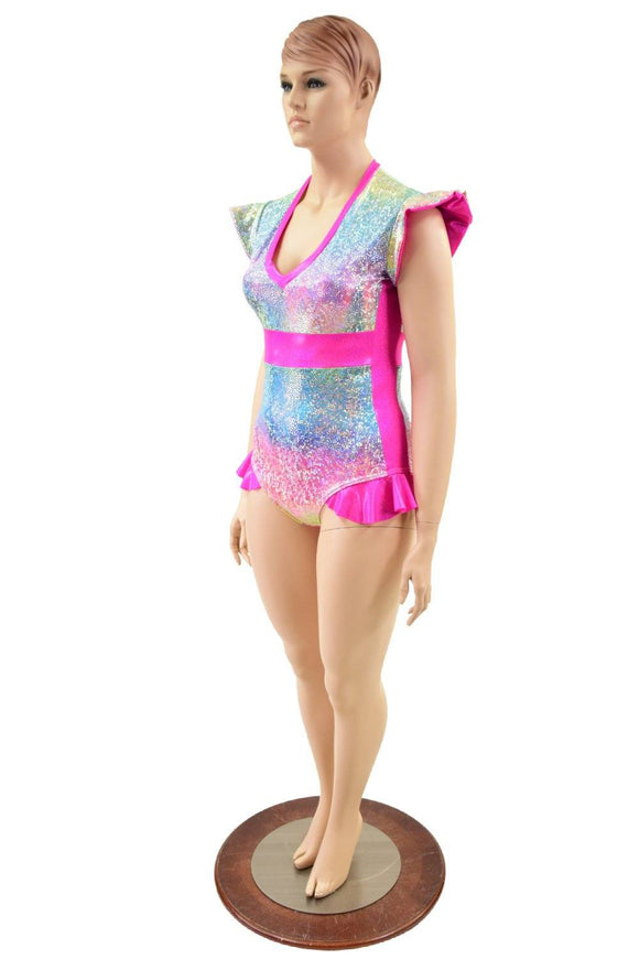 Rainbow Shattered Glass Flip Sleeve Paneled Romper - Coquetry Clothing
