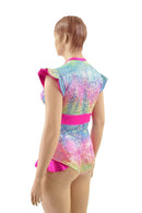Rainbow Shattered Glass Flip Sleeve Paneled Romper - Coquetry Clothing