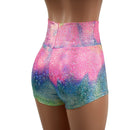 Rainbow Shattered Glass High Waist Shorts - Coquetry Clothing