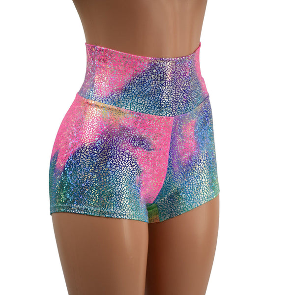 Ready to Ship Rainbow Shattered Glass High Waist Shorts Large - 4