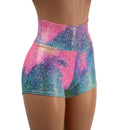 Rainbow Shattered Glass High Waist Shorts READY to SHIP - Coquetry Clothing