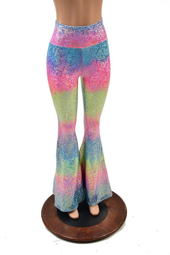 Rainbow Shattered Glass High Waist Solar Flares - Coquetry Clothing