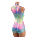 Rainbow Shattered Glass Plunging V Romper with Laceup - Coquetry Clothing
