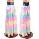 Rainbow Shattered Glass Wide Leg Pants with Black Holo Waistband - Coquetry Clothing