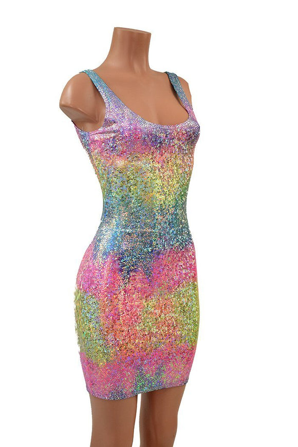 Rainbow Shattered GlassThin Strap Tank Dress - Coquetry Clothing