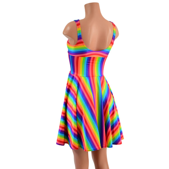 Rainbow Skater Dress with Starlette Neckline - Coquetry Clothing